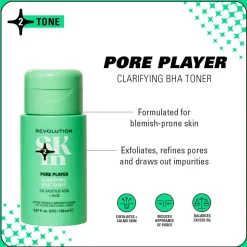 Revolution Skin Pore Player 2% Salicylic Acid & Aloe Clarifying BHA Toner 150ml
